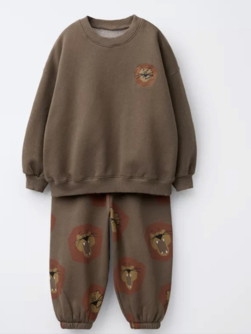 Zara Brown Lion Print Sweatshirt & Jogger Set Size 5 Nwt